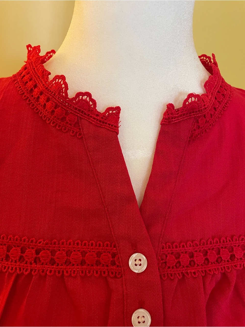 Bright Red Ruffle Sleeve Boho Top - Picture 3 of 5